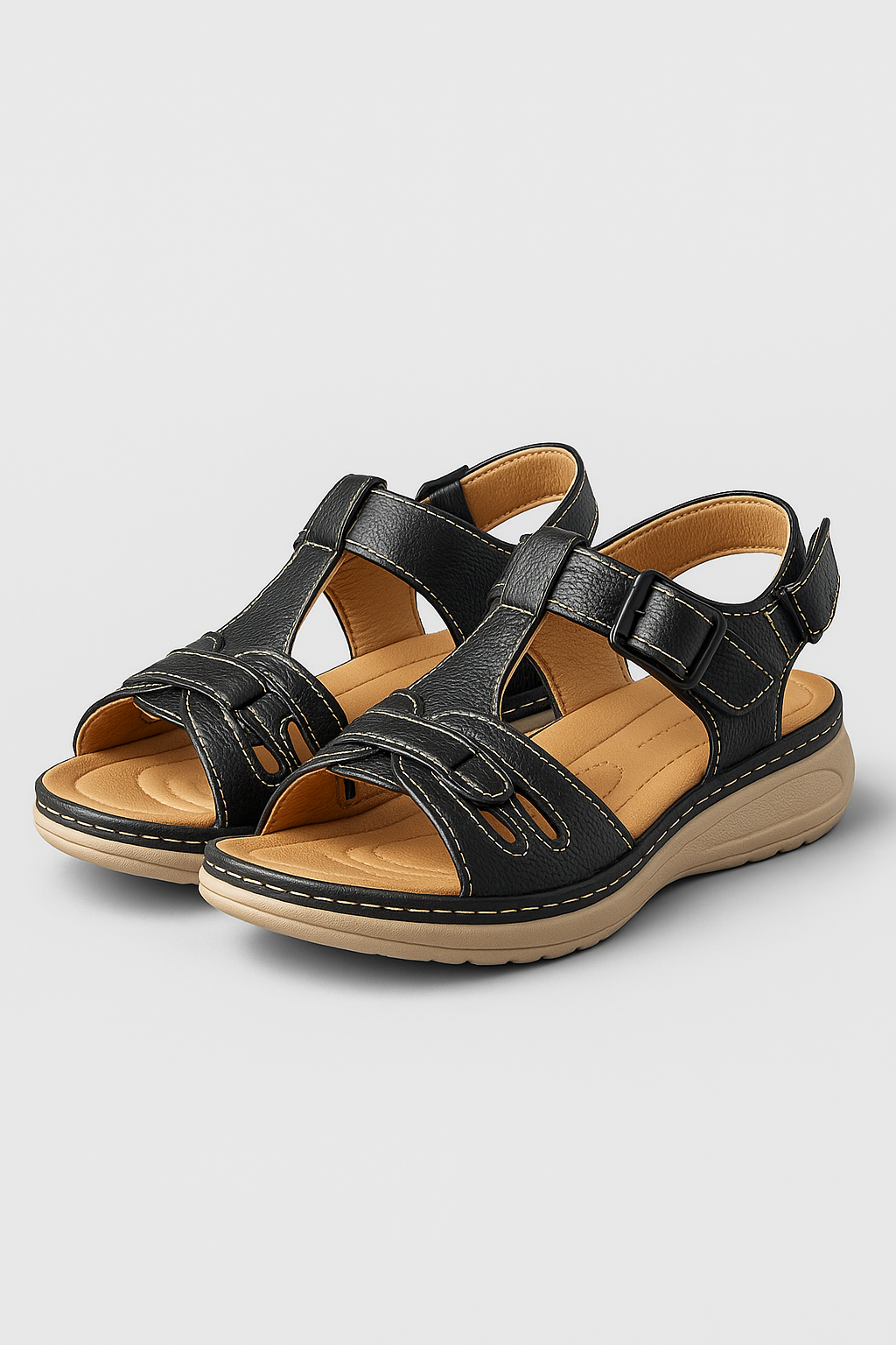 Ophelia | Damer Komfortsandaler med velcro og blødt fodsætte - Sort - Ophelia | Damer Komfortsandaler med velcro og blødt fodsætte - €25 - {{ product_tags }