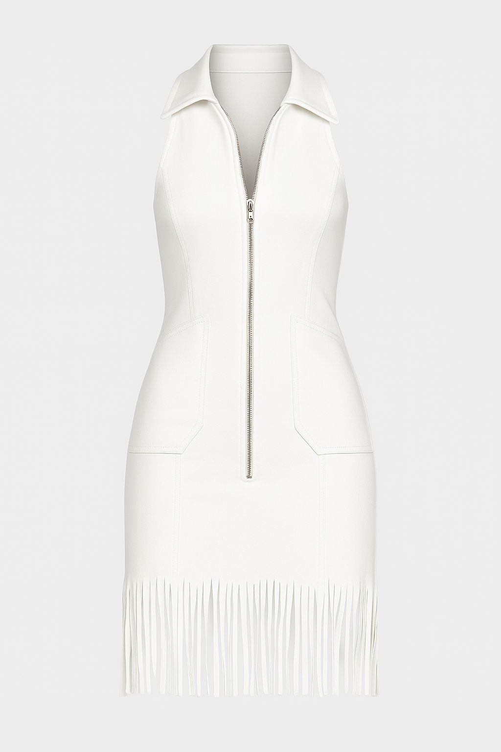 Savannah | Hvidt minikjole med frynser og lynlås - Hvid - Savannah | Hvidt minikjole med frynser og lynlås - €25 - {{ product_tags }