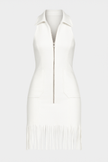 Savannah | Rochie mini albă cu franjuri și fermoar