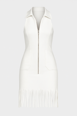 Savannah | White Mini Dress with Fringe and Zipper