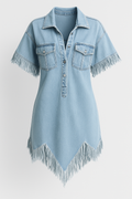 Dakota | Denim-skjortekjole med frynser og brystlommer
