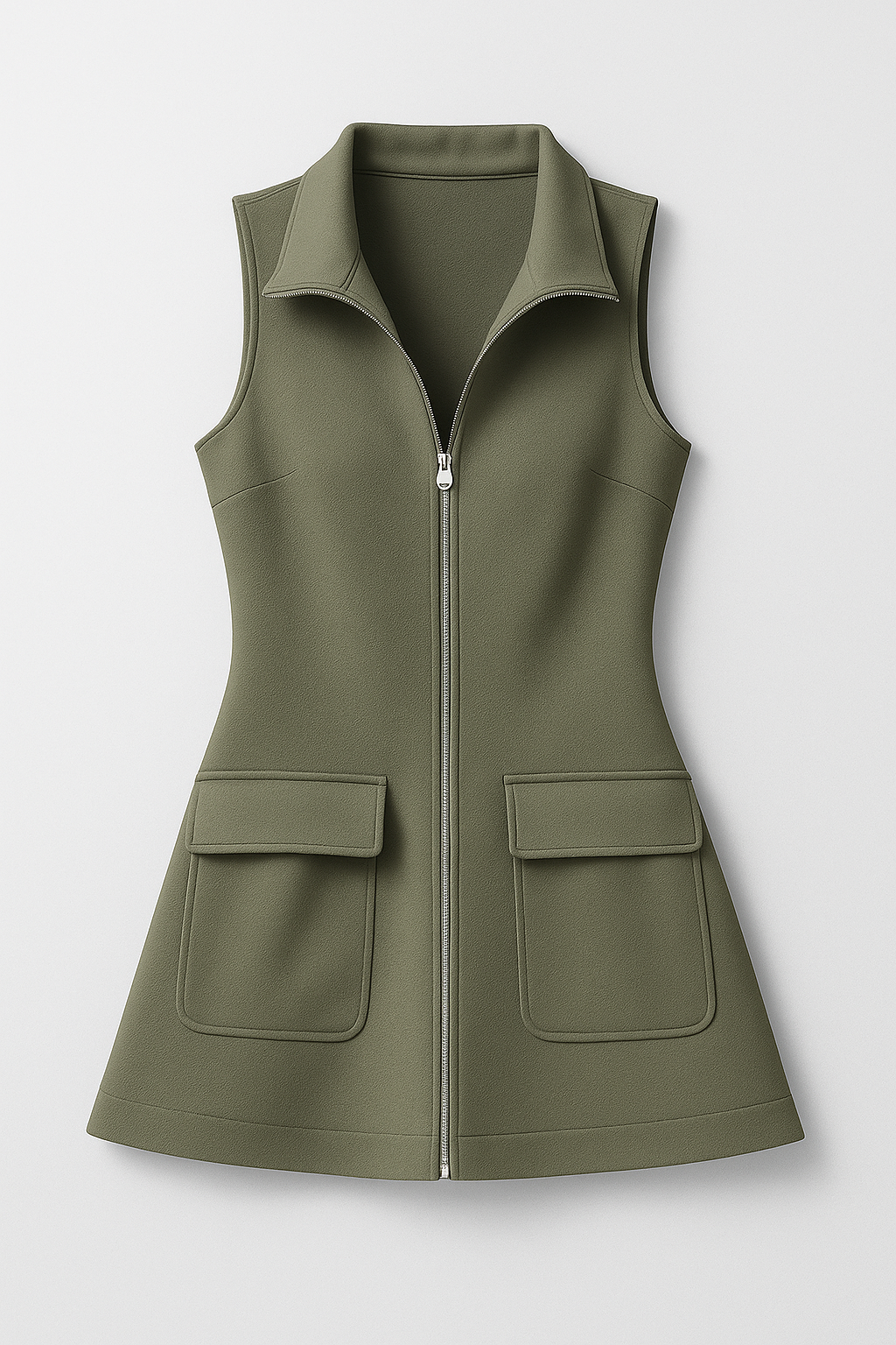 Olivia | Ærmeløst Minikleid med Lynlås og Funktionstasker - Olivgrün - Olivia | Ærmeløst Minikleid med Lynlås og Funktionstasker- €25 - {{ product_tags }