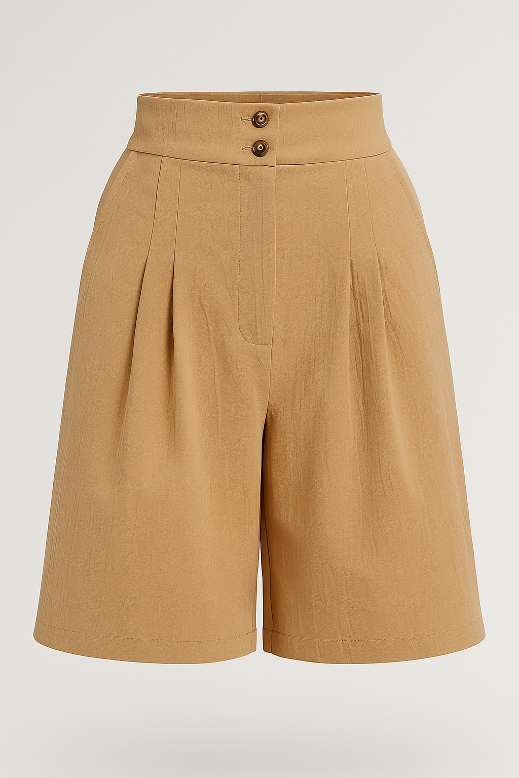 Arabella | Kvindershorts med knap og brede ben - Khaki - Arabella | Kvindershorts med knap og brede ben- €25 - {{ product_tags }