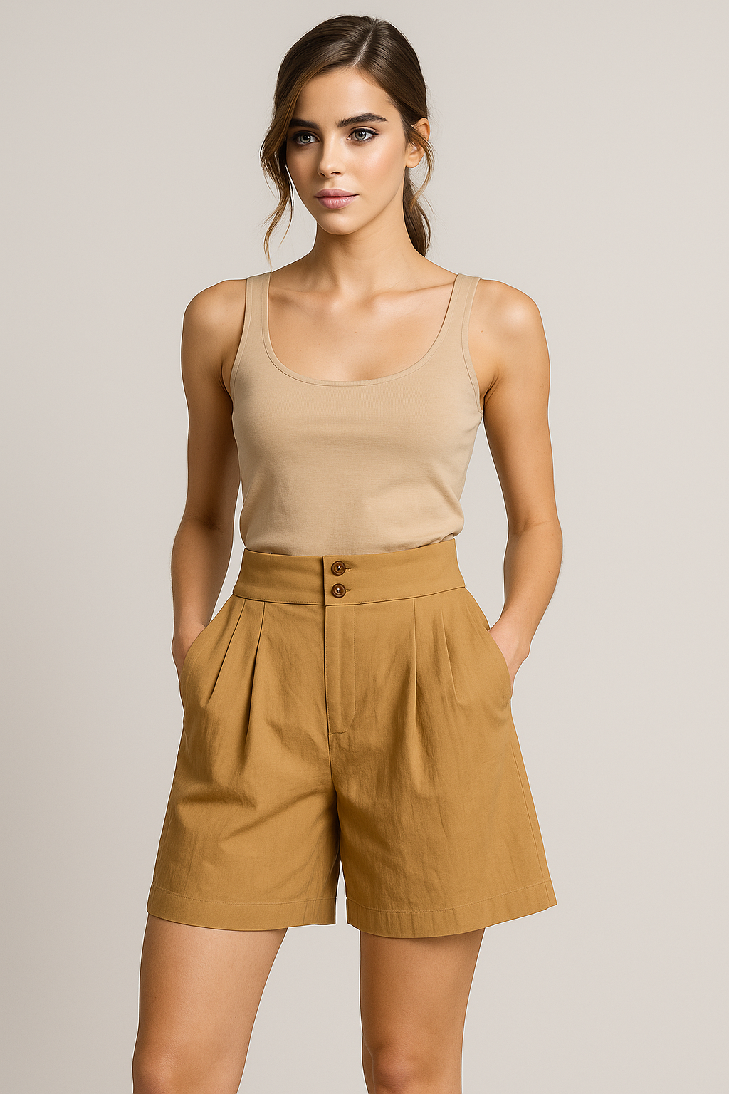 Arabella | Kvindershorts med knap og brede ben - - Arabella | Kvindershorts med knap og brede ben- €25 - {{ product_tags }