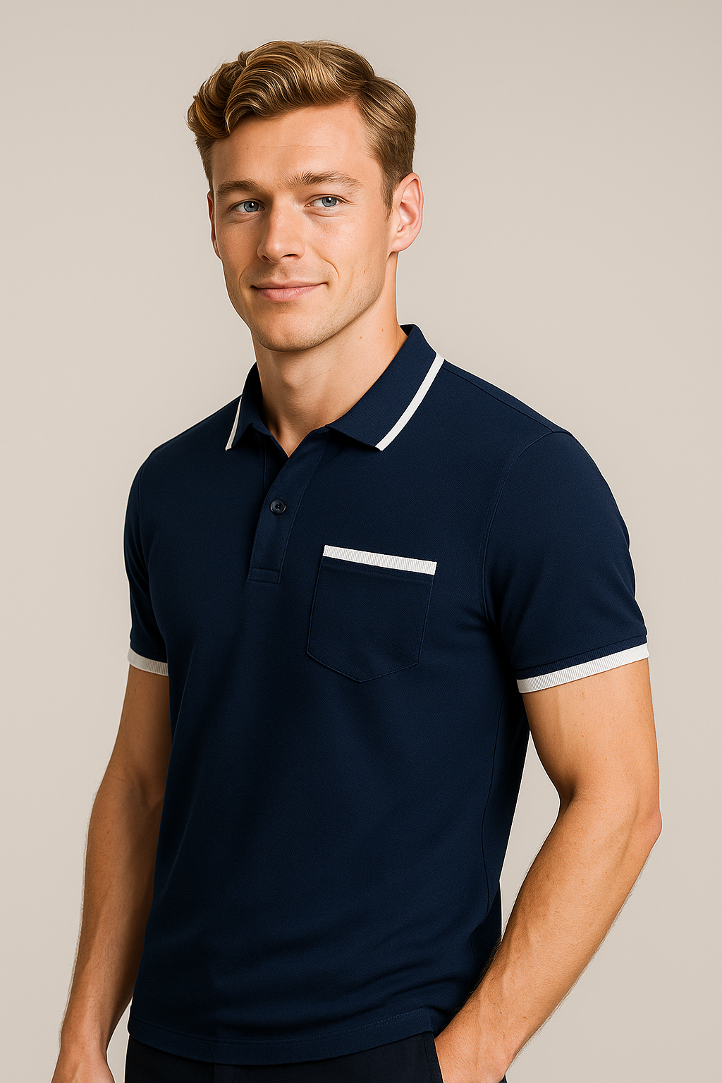 Rue | Elegant herrepolo med kontrastdetaljer - - Rue | Elegant herrepolo med kontrastdetaljer - €25 - {{ product_tags }
