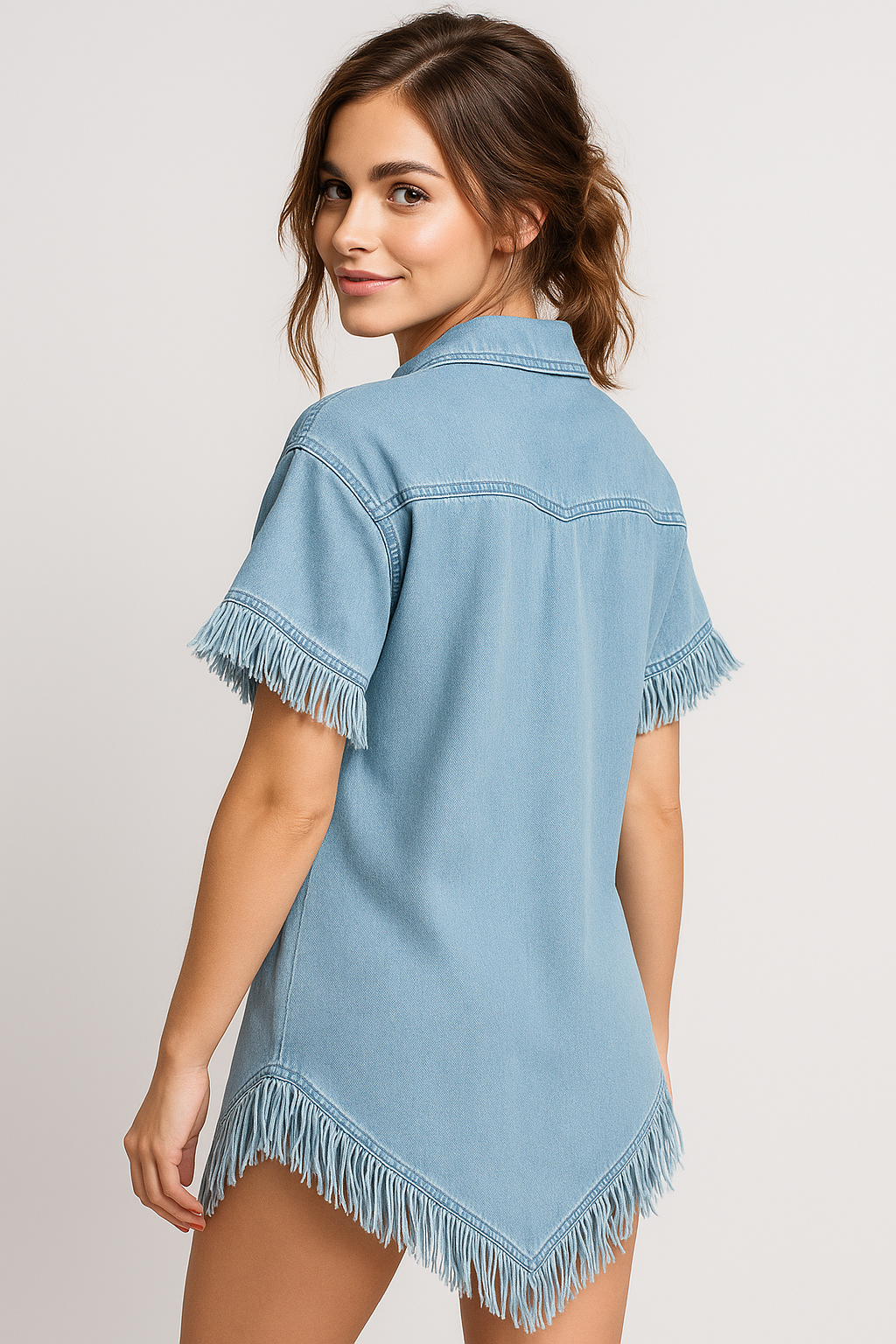 Dakota | Denim-skjortekjole med frynser og brystlommer - - Dakota | Denim-skjortekjole med frynser og brystlommer - €25 - {{ product_tags }