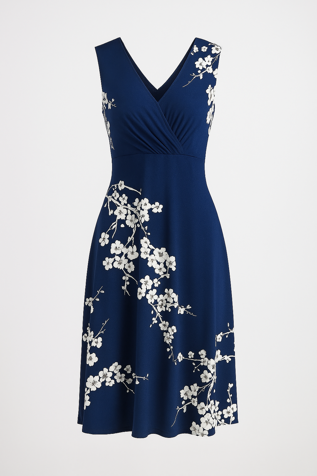 Elliana | elegant sommermidikjole uden ærmer med V-udskæring og blomsterprint - Blå - Elliana | elegant sommermidikjole uden ærmer med V-udskæring og blomsterprint - €25 - {{ product_tags }