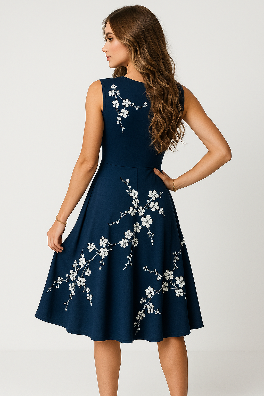Elliana | elegant sommermidikjole uden ærmer med V-udskæring og blomsterprint - - Elliana | elegant sommermidikjole uden ærmer med V-udskæring og blomsterprint - €25 - {{ product_tags }