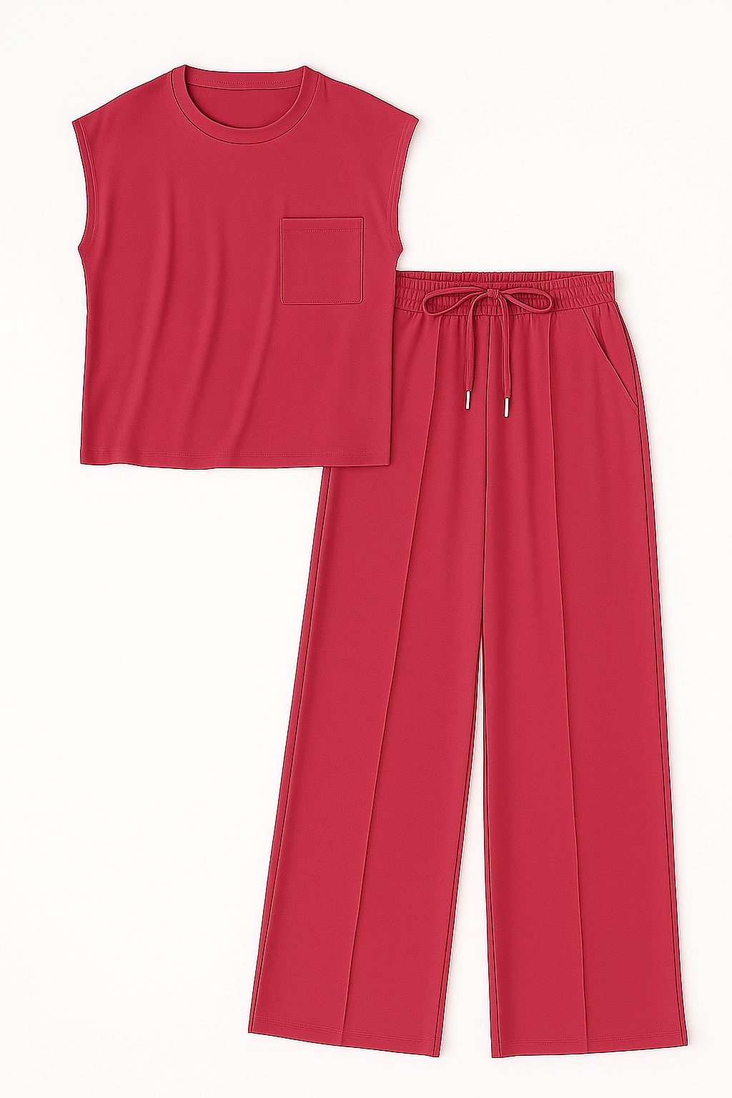 Abbey | Kvinders Elegant To-Delt Sæt Med Bukser - Rød rose - Kvinders tøj sæt - {{ product_tags }