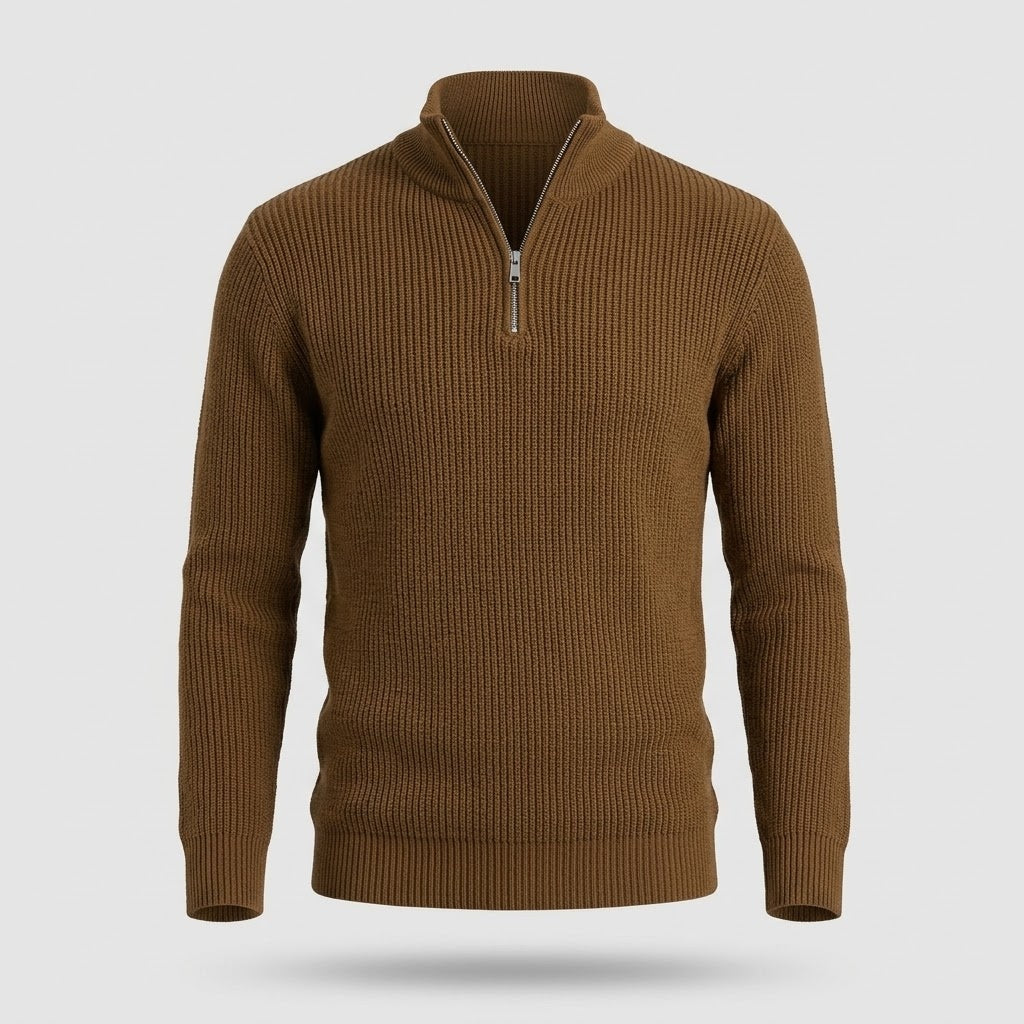 Herre Rullekrave Sweater med Halv Lynlaas - Varm Strik, Regular Fit