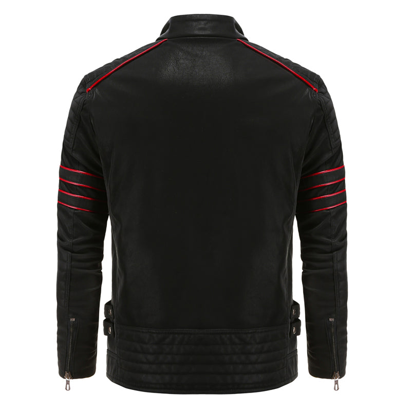 Herre Bikerjakke i Kunstlæder med Kontrastrande - - Kleding en accessoires > Kleding > Buitenkleding > Jassen en jacks - {{ product_tags }