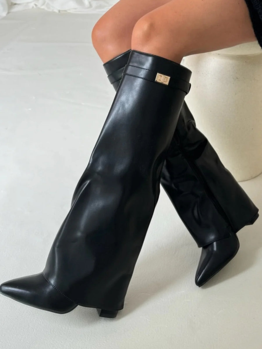 Luksus Suede Overknae-Stoevler til Kvinder - Laeder Sort - Boots - {{ product_tags }