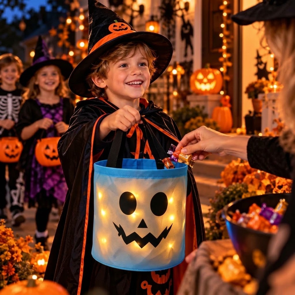 LED Græskar Slikkurv med Håndtag til Halloween