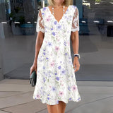 Edith | Floral midi dress with lace sleeves