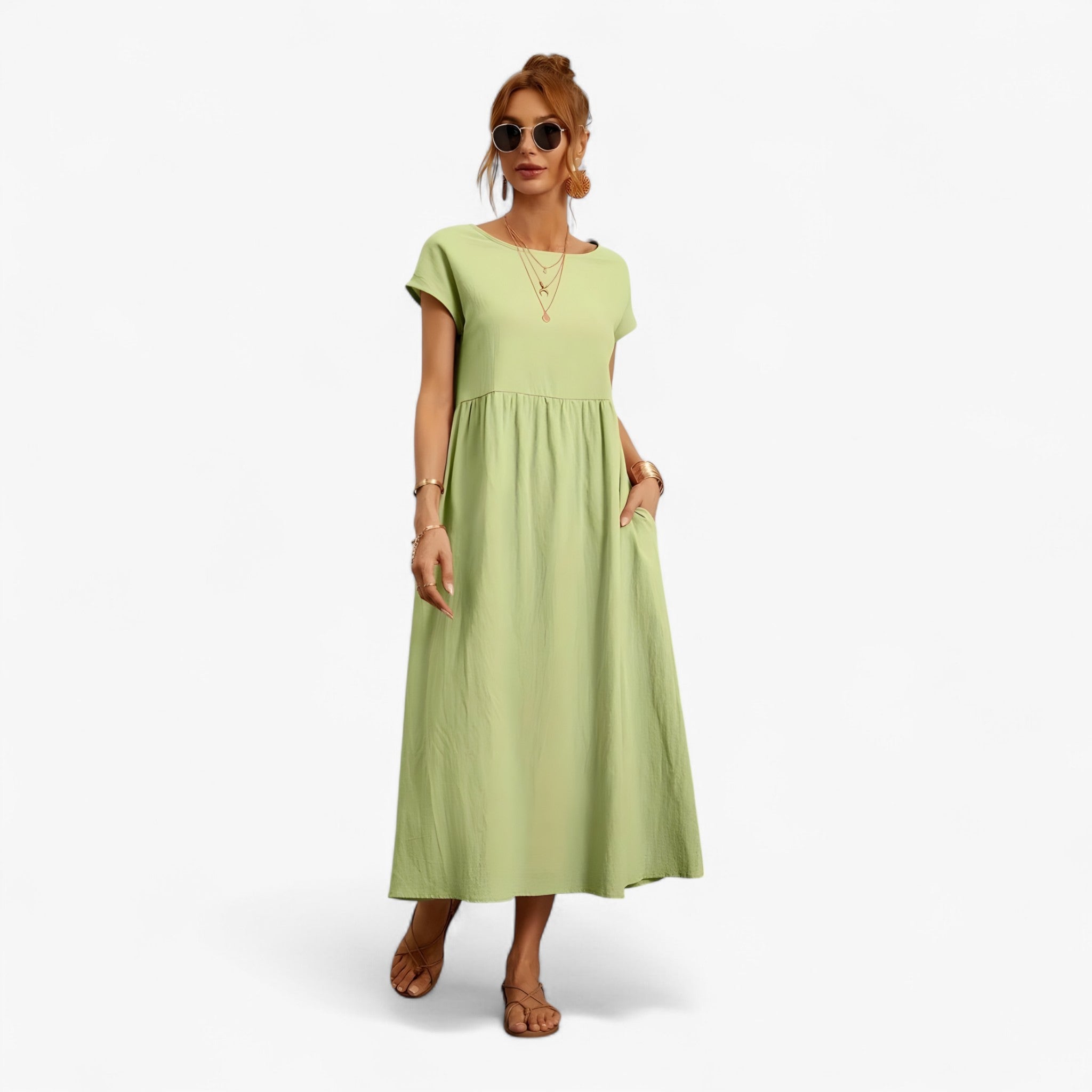 Zirie | Elegant Kjole - Grøn - women's fashion - {{ product_tags }