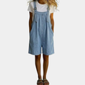 Michelle - Vintage Vasket Blød Bomuldsfølelse Denim Kort Overall Lyseblå