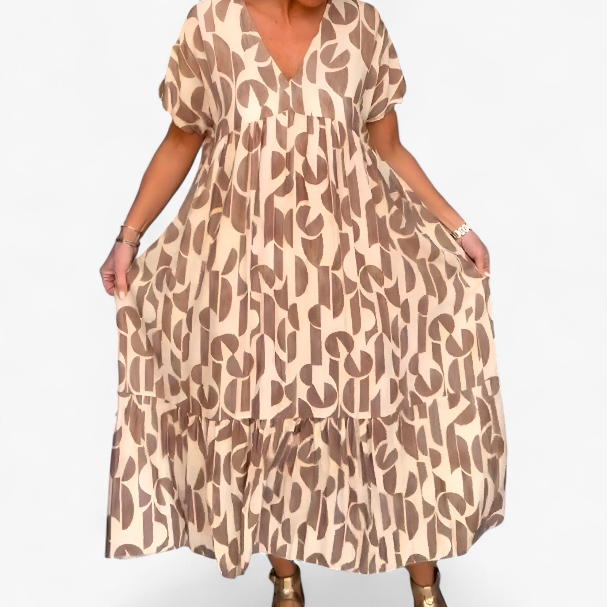 Judith | Kvinders Let V-hals Kjole i Åndbart Stof - Brun - women's fashion - {{ product_tags }