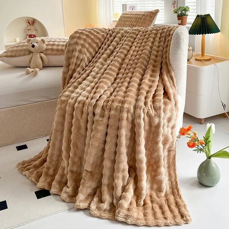 Struktureret Koralfleece Plaid til Sofa og Seng - Brun - Huis en tuin > Linnengoed > Beddengoed > Dekens - {{ product_tags }