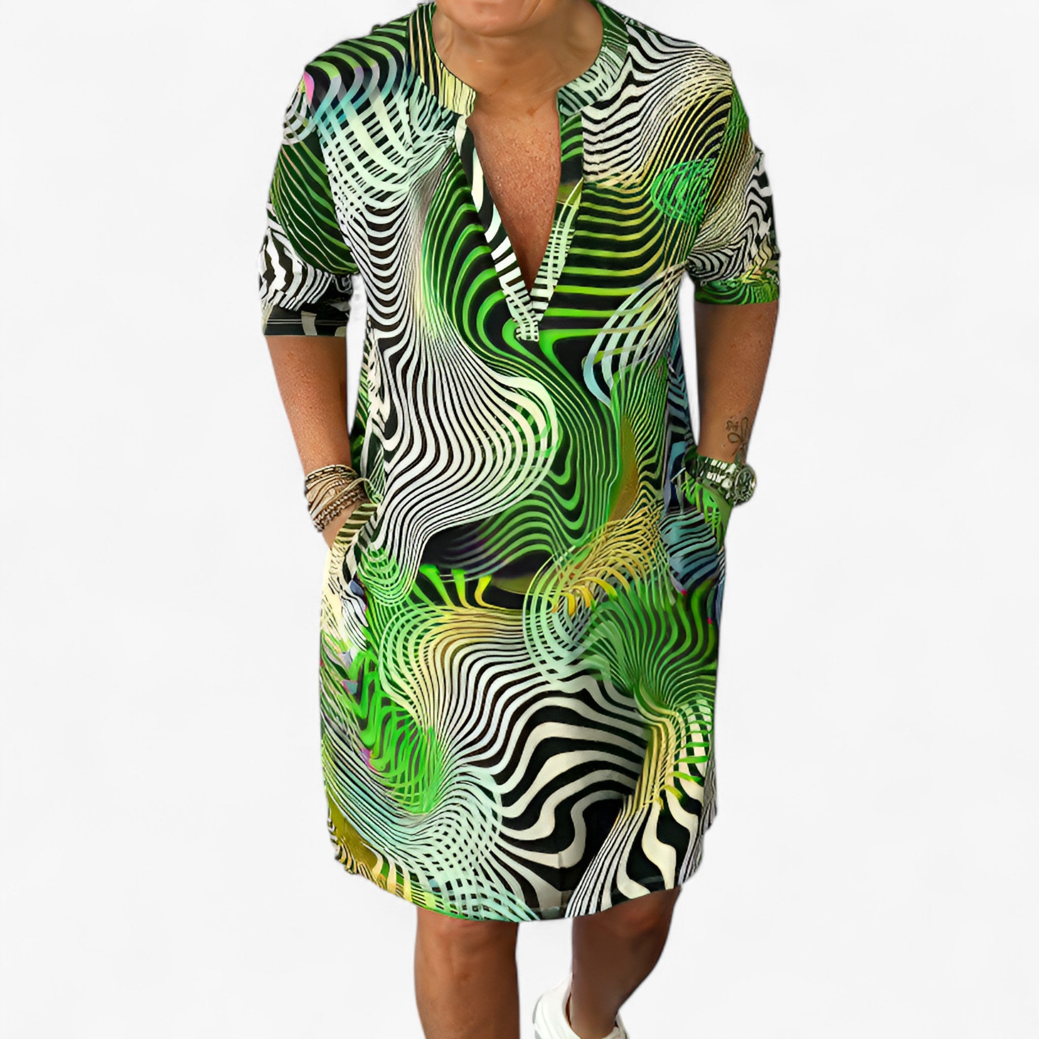 Katherine | Kvinders Strækbart V-hals Kjole - Grøn - women's fashion - {{ product_tags }