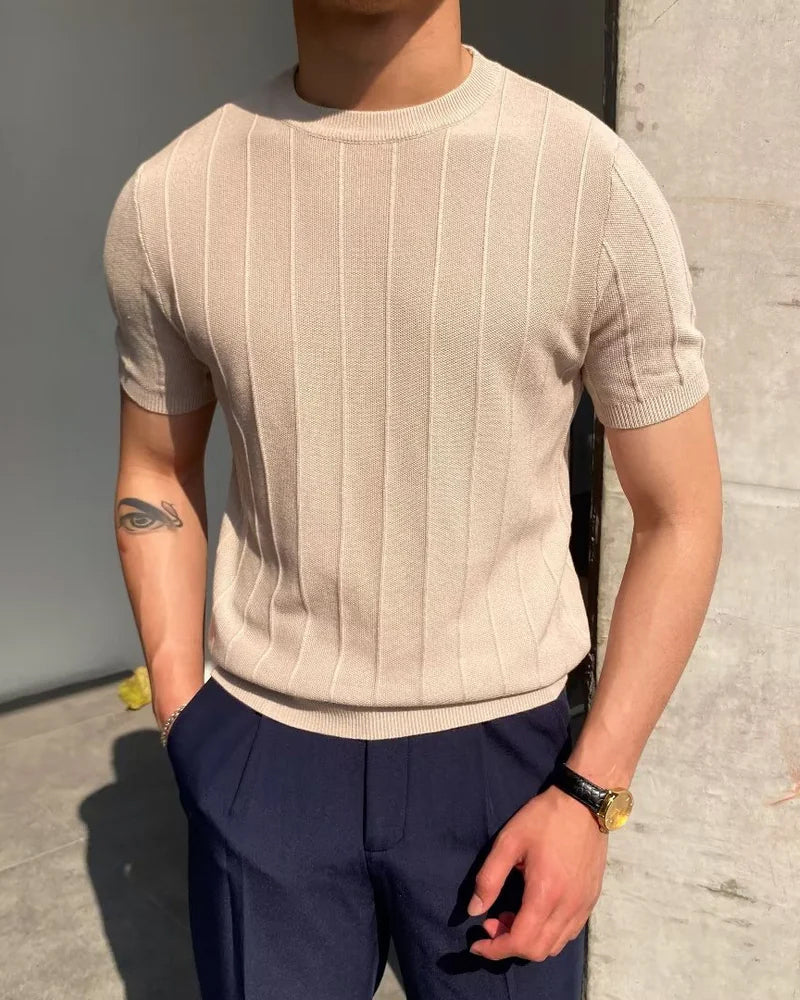 Herre T-shirt i stribet hør-bomuld - Let hverdagskomfort