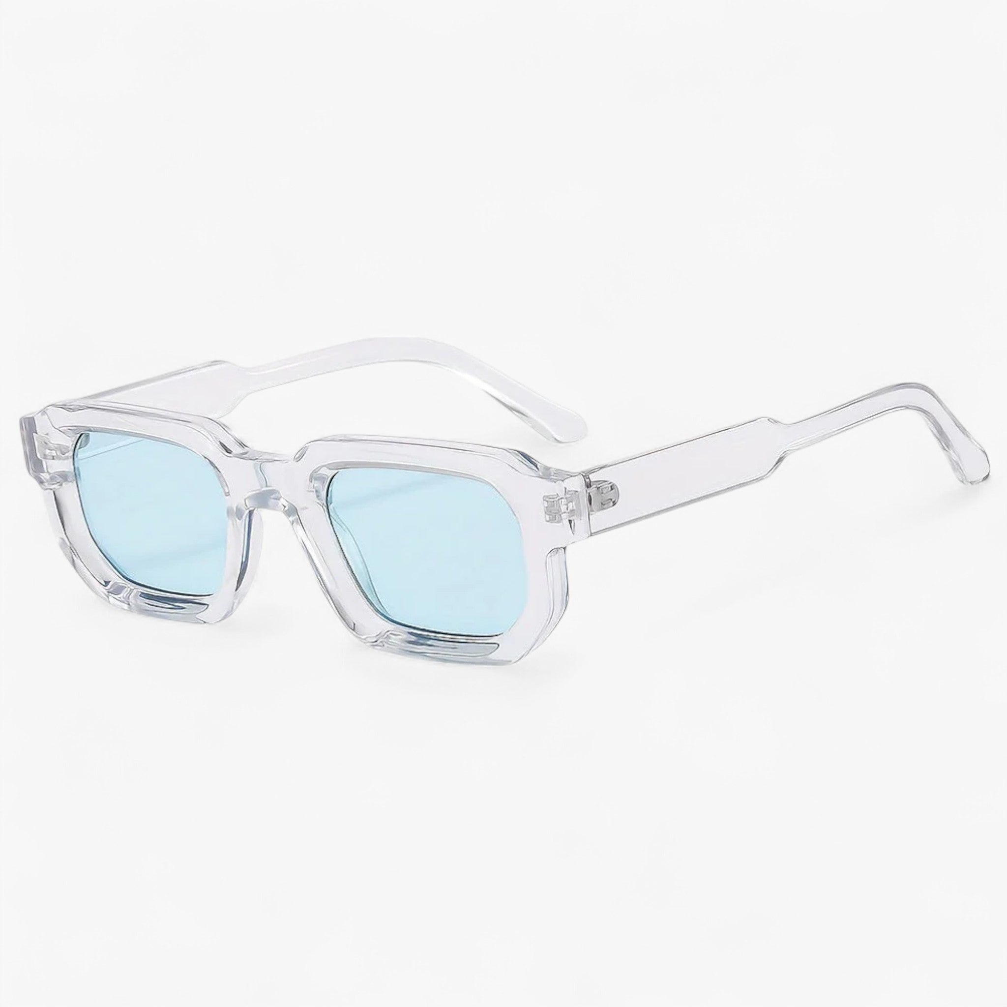 Retro solbriller med firkantet stel til mænd - Gennemsigtig blå ramme med rund linse - men's fashion - {{ product_tags }