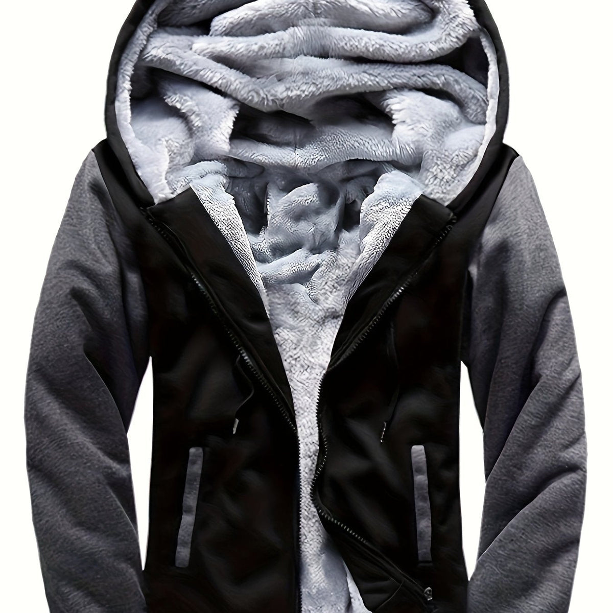 Herre Varm Fleece Hættejakke i Colorblock-Design