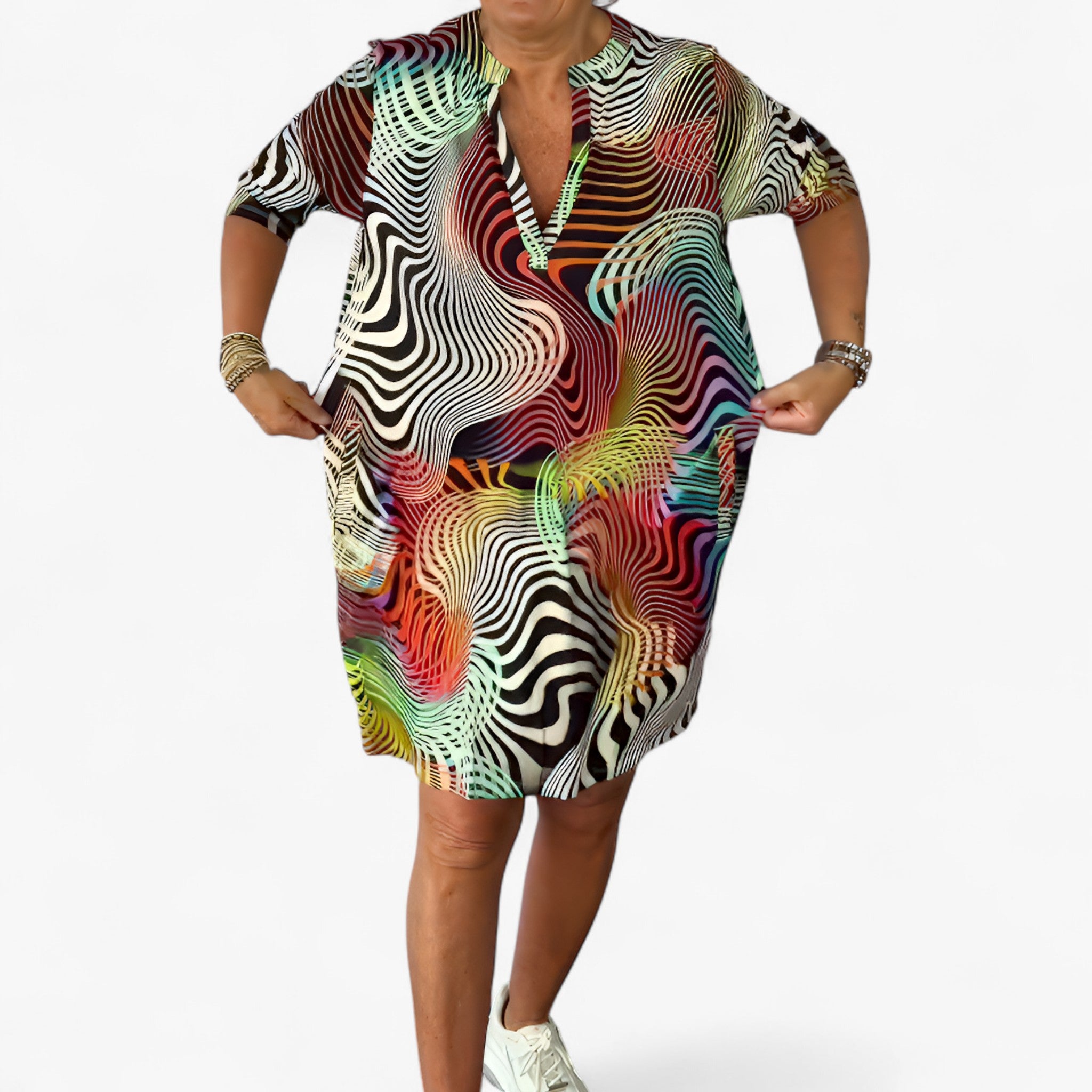 Katherine | Kvinders Strækbart V-hals Kjole - - women's fashion - {{ product_tags }