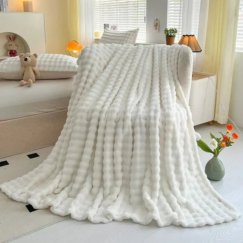 Struktureret Koralfleece Plaid til Sofa og Seng - Hvid - Huis en tuin > Linnengoed > Beddengoed > Dekens - {{ product_tags }