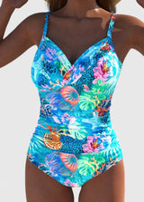 Women's Swimsuit - High-Waisted, Sophisticated with Tropical Print