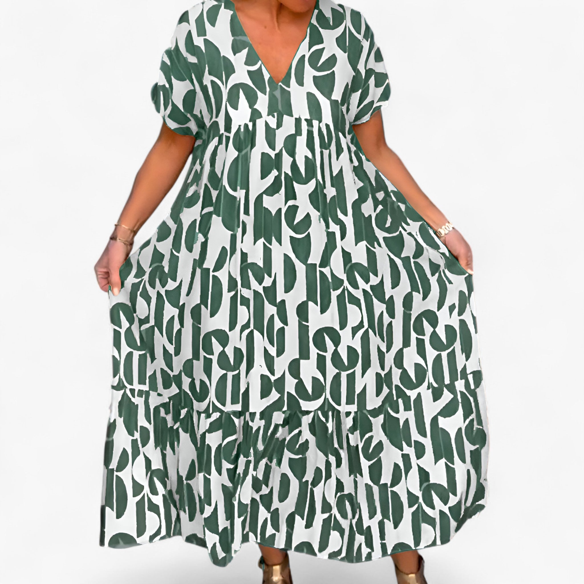 Judith | Kvinders Let V-hals Kjole i Åndbart Stof - Grøn - women's fashion - {{ product_tags }