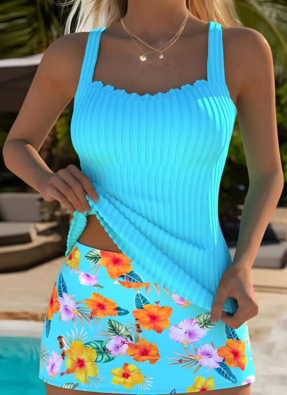 Dina | Kvinder's Daniella Tropical Plants Print Tankini Sæt - Vibrant