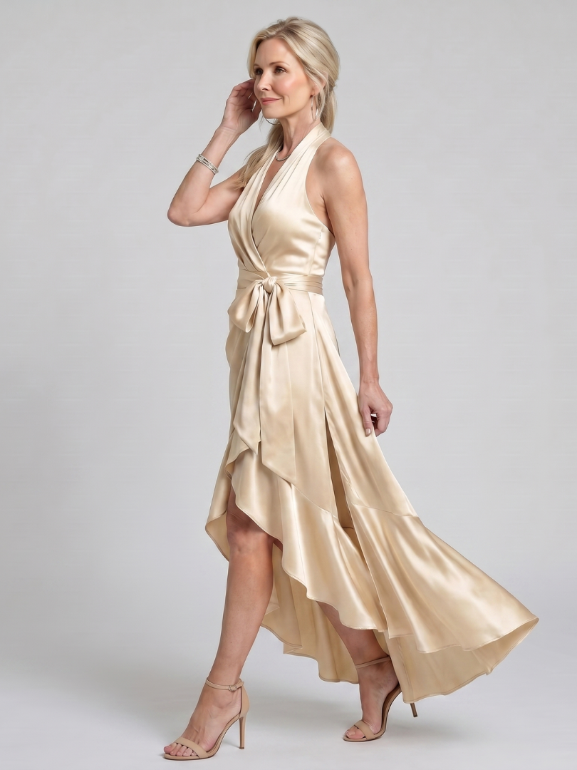 Honora | Halter Neck Wrap Asymmetrisk Hem Midi-kjole