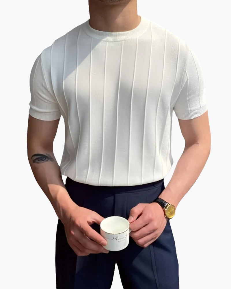 Herre T-shirt i stribet hør-bomuld - Let hverdagskomfort