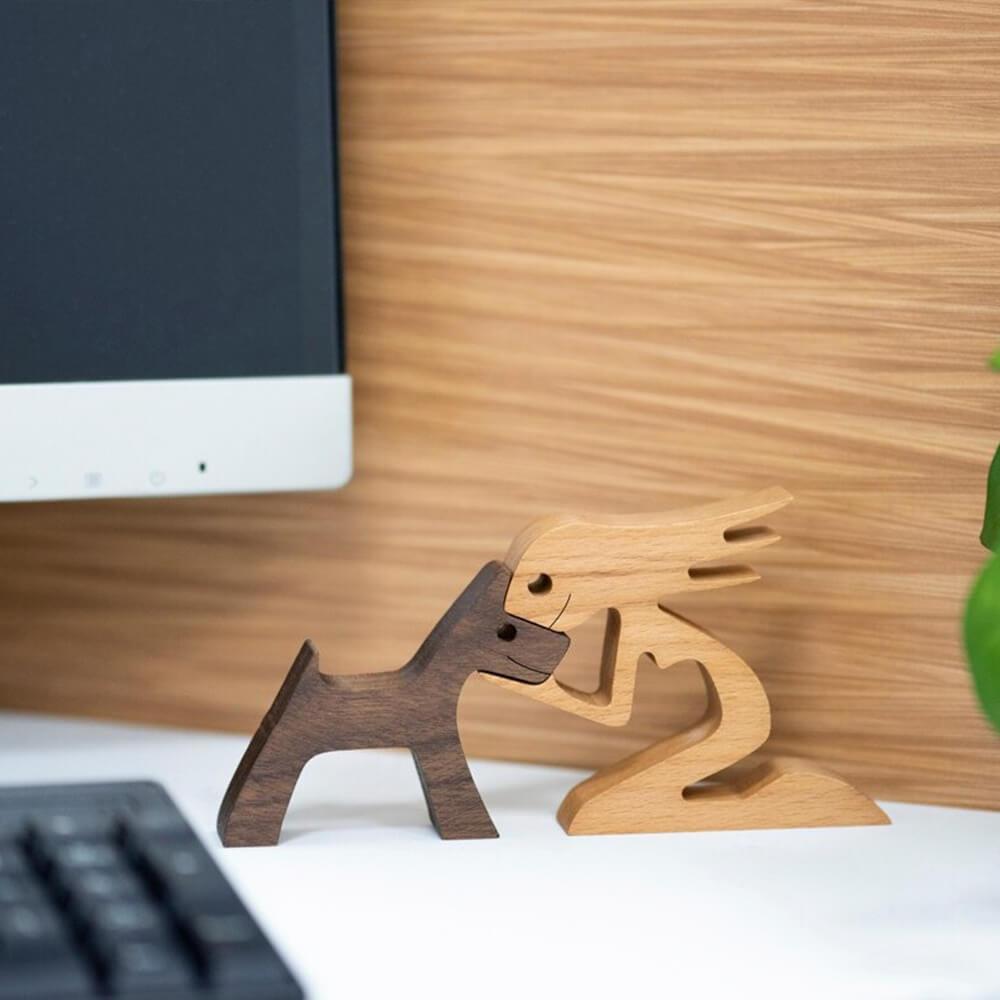 Træskulptur af mand og hund - - house & garden - {{ product_tags }