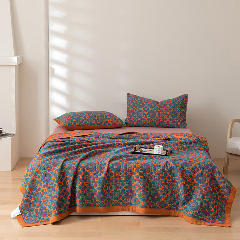 Etnisk stil | Bomuld quilt i seks lag med orange og blå mønster - - Etnisk stil | Bomuld quilt i seks lag med orange og blå mønster - €25 - {{ product_tags }
