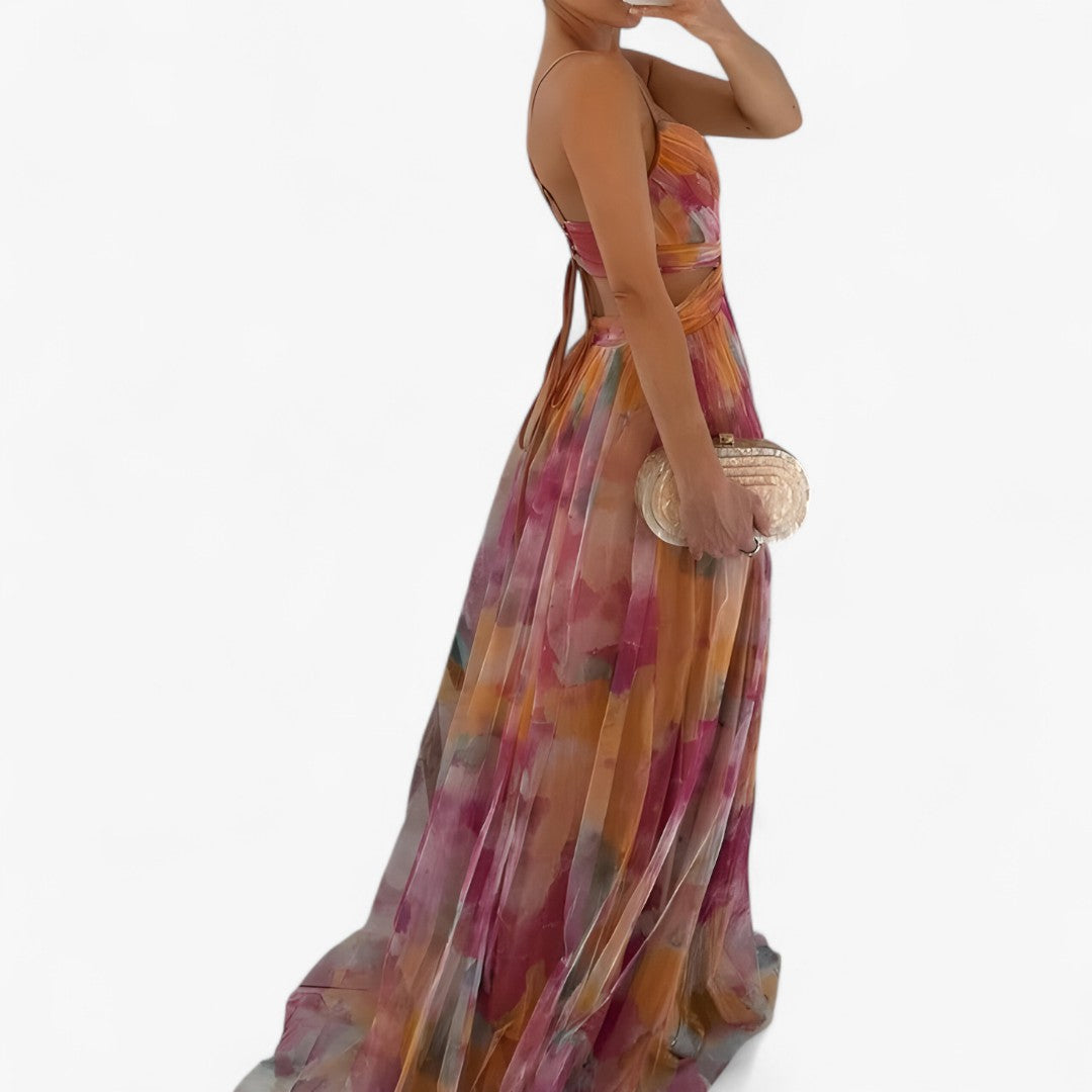 Lucia | Flydende pastelfarvet lang kjole med akvareleffekt - - women's fashion - {{ product_tags }