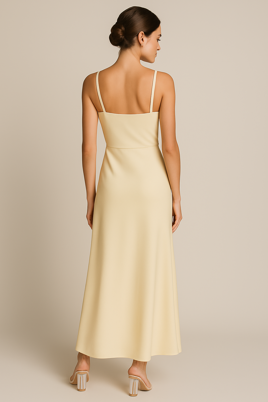Annelie – Elegant lang satin kjole med sidesplit og tynde stropper - - Annelie – Elegant lang satin kjole med sidesplit og tynde stropper - €25 - {{ product_tags }