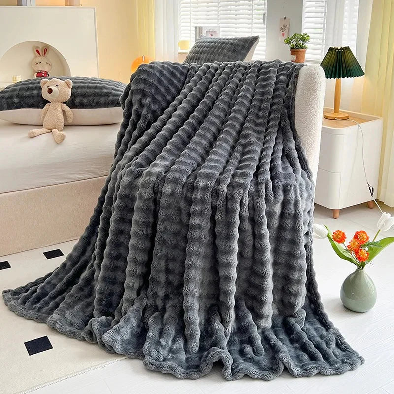 Struktureret Koralfleece Plaid til Sofa og Seng - Mørkegrå - Huis en tuin > Linnengoed > Beddengoed > Dekens - {{ product_tags }