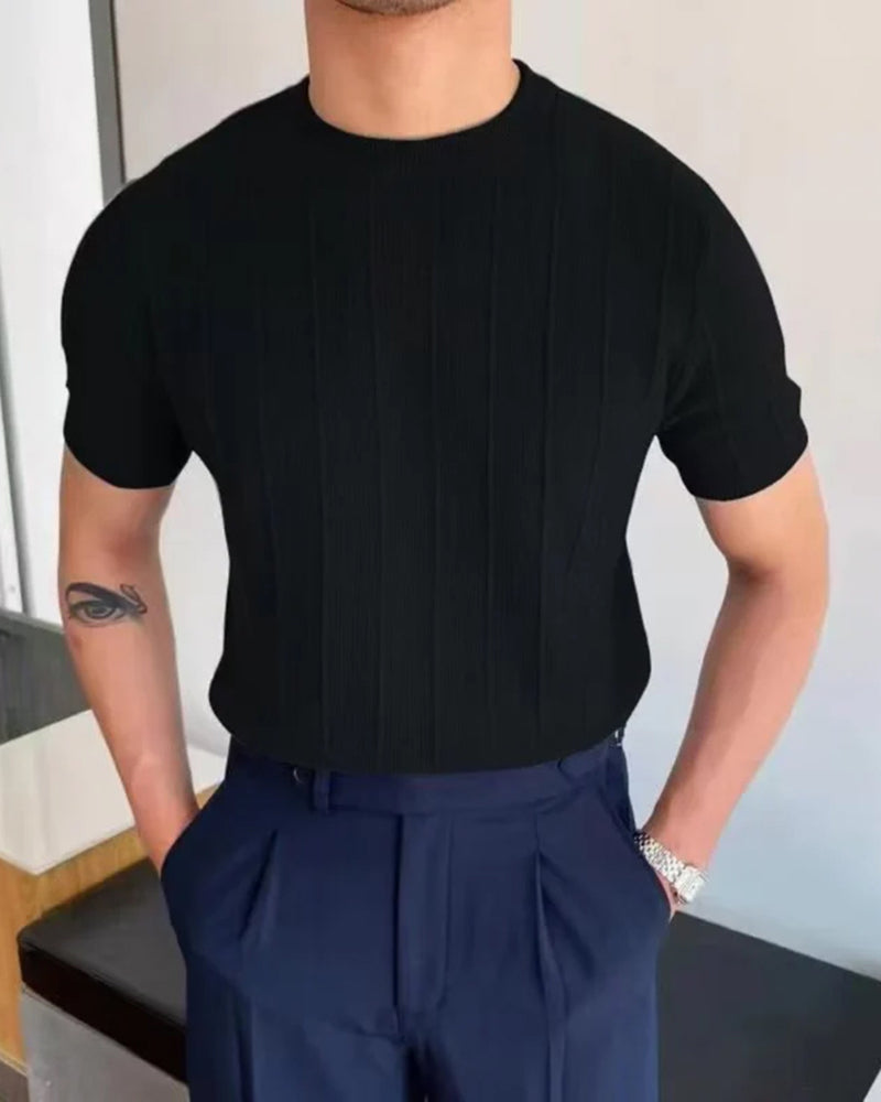 Herre T-shirt i stribet hør-bomuld - Let hverdagskomfort