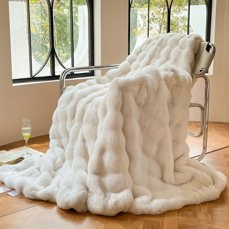 Bobbel Fleece Plaid - Blødt Sofatæppe - Cremehvid - Home Decor - {{ product_tags }