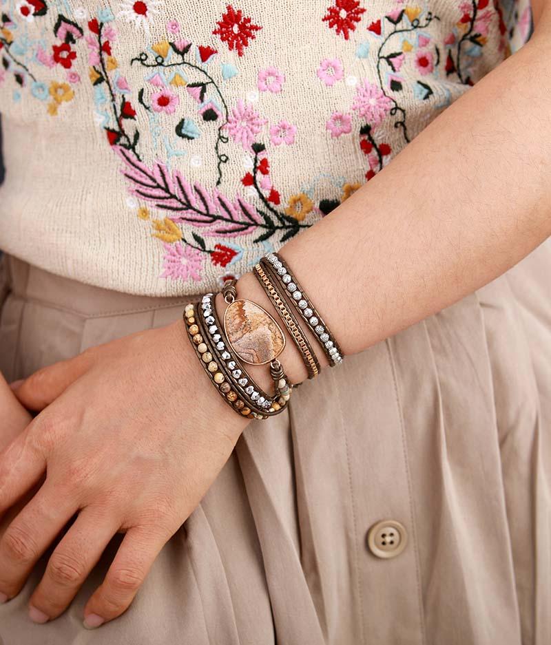 Jordforbindelse med helende energi i læderarmbånd - - other - {{ product_tags }