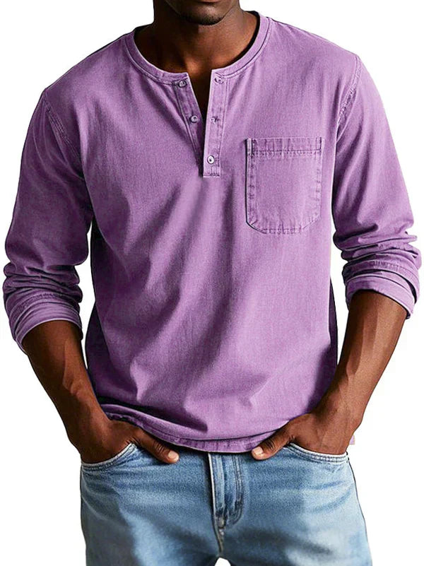 Langærmet Henley til mænd - Behagelig pasform og casual stil