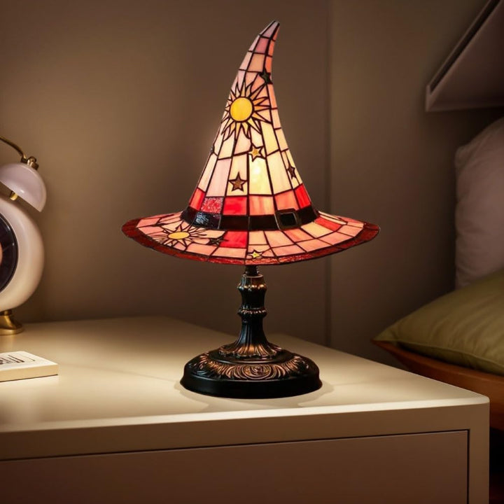 Heksehat Glasmosaik Lampe - Håndlavet Varmt Lys