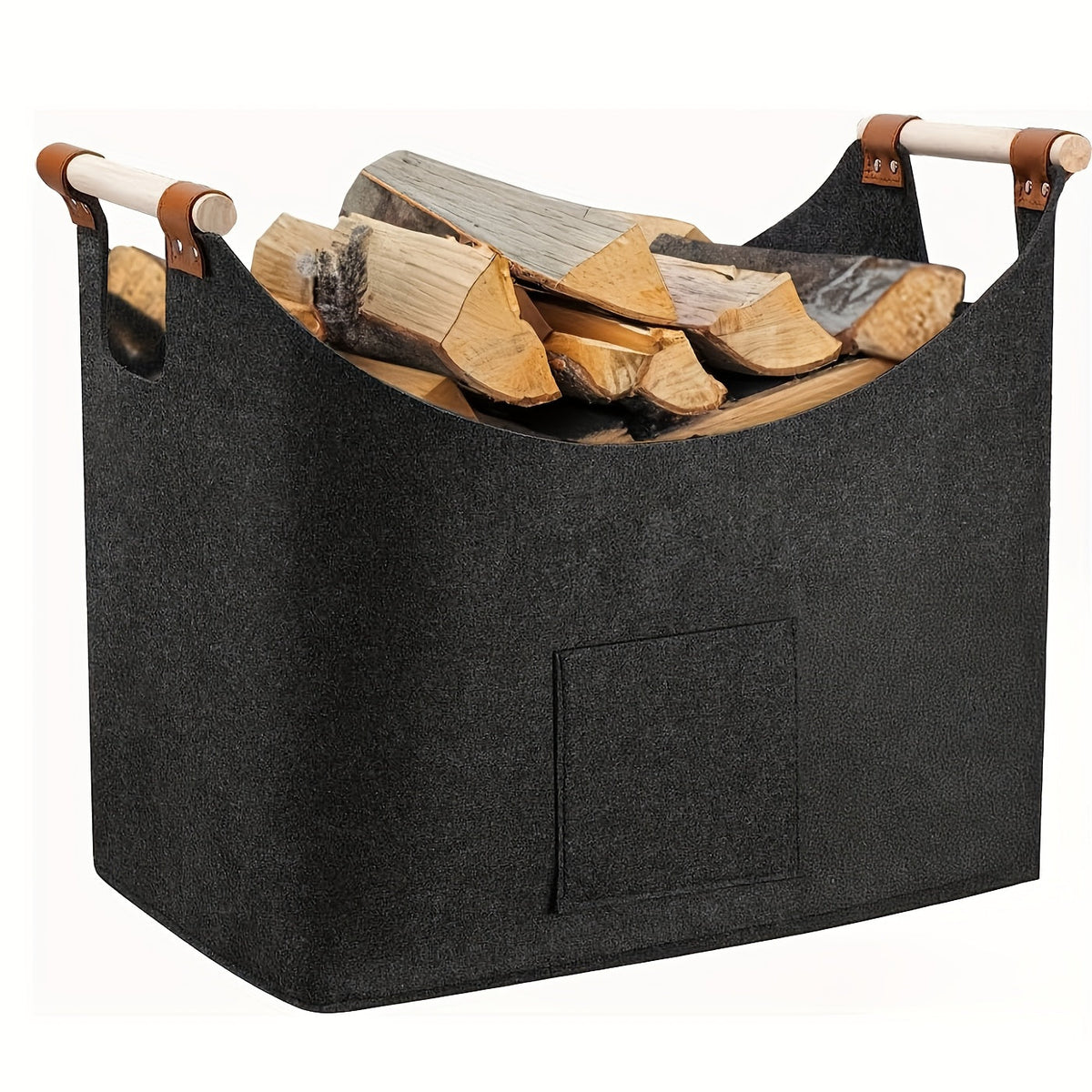 Sammenklappelig Stor Filt Braendekurv med Traehaandtag - Moerkegraa - Storage Basket - {{ product_tags }