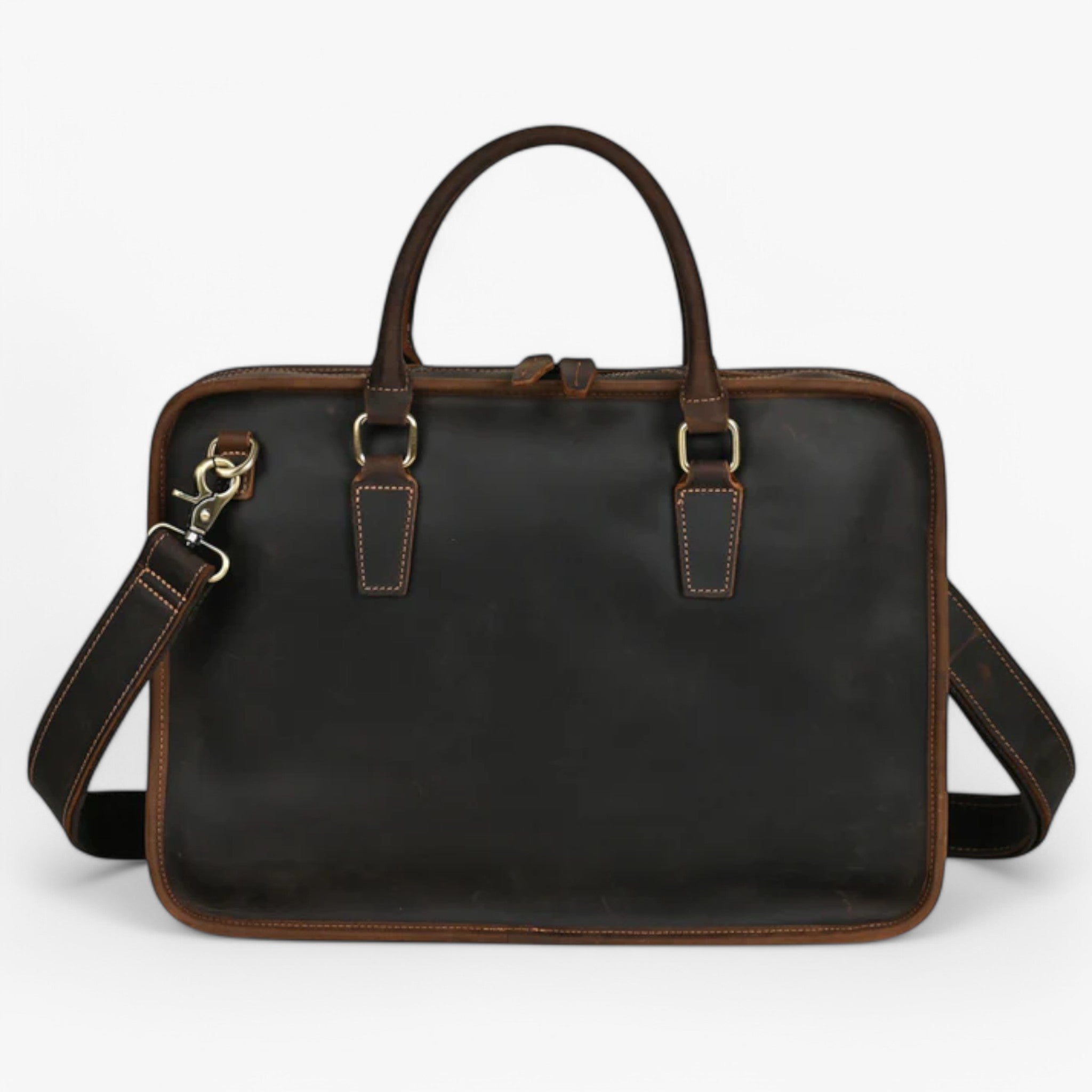 Ugo | Computertaske i læder med skulderrem - Mørkebrun - bags - {{ product_tags }