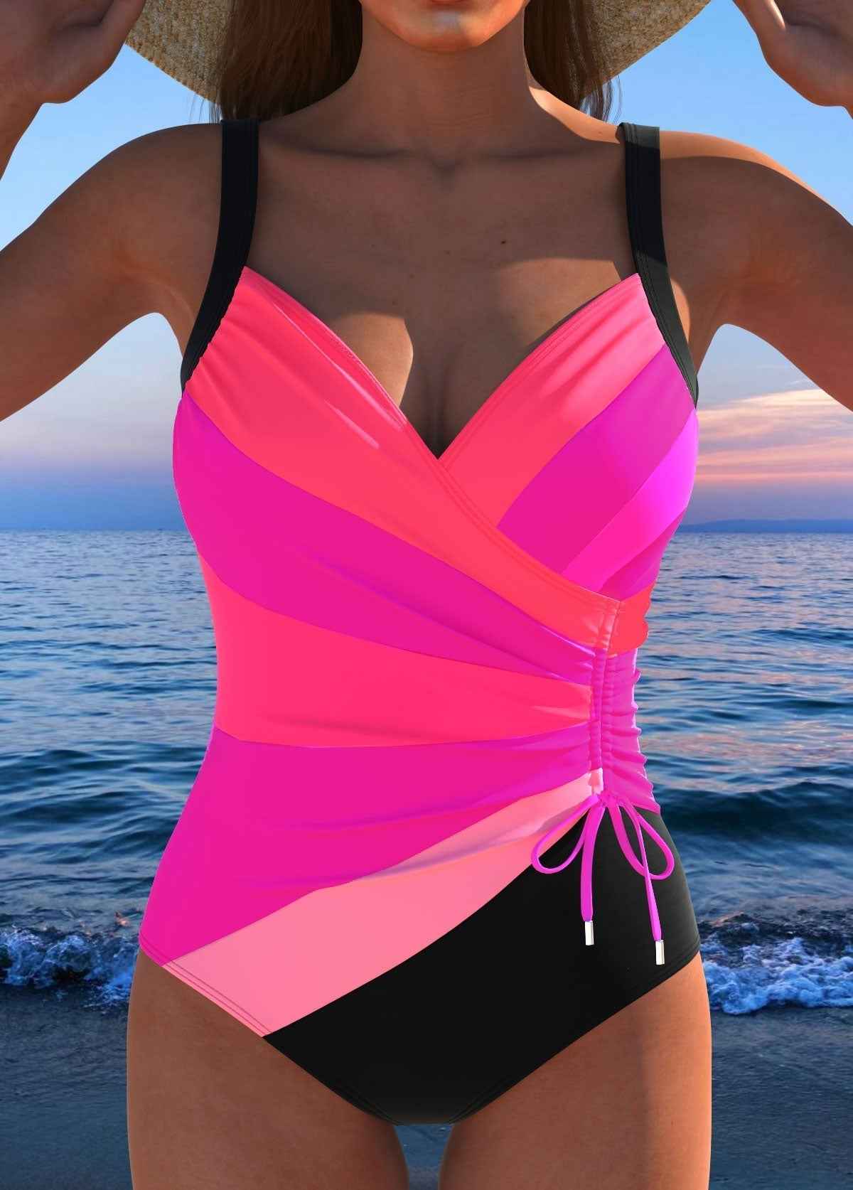 Sigrid | Elegant Krydset Badedragt med Farverig Print