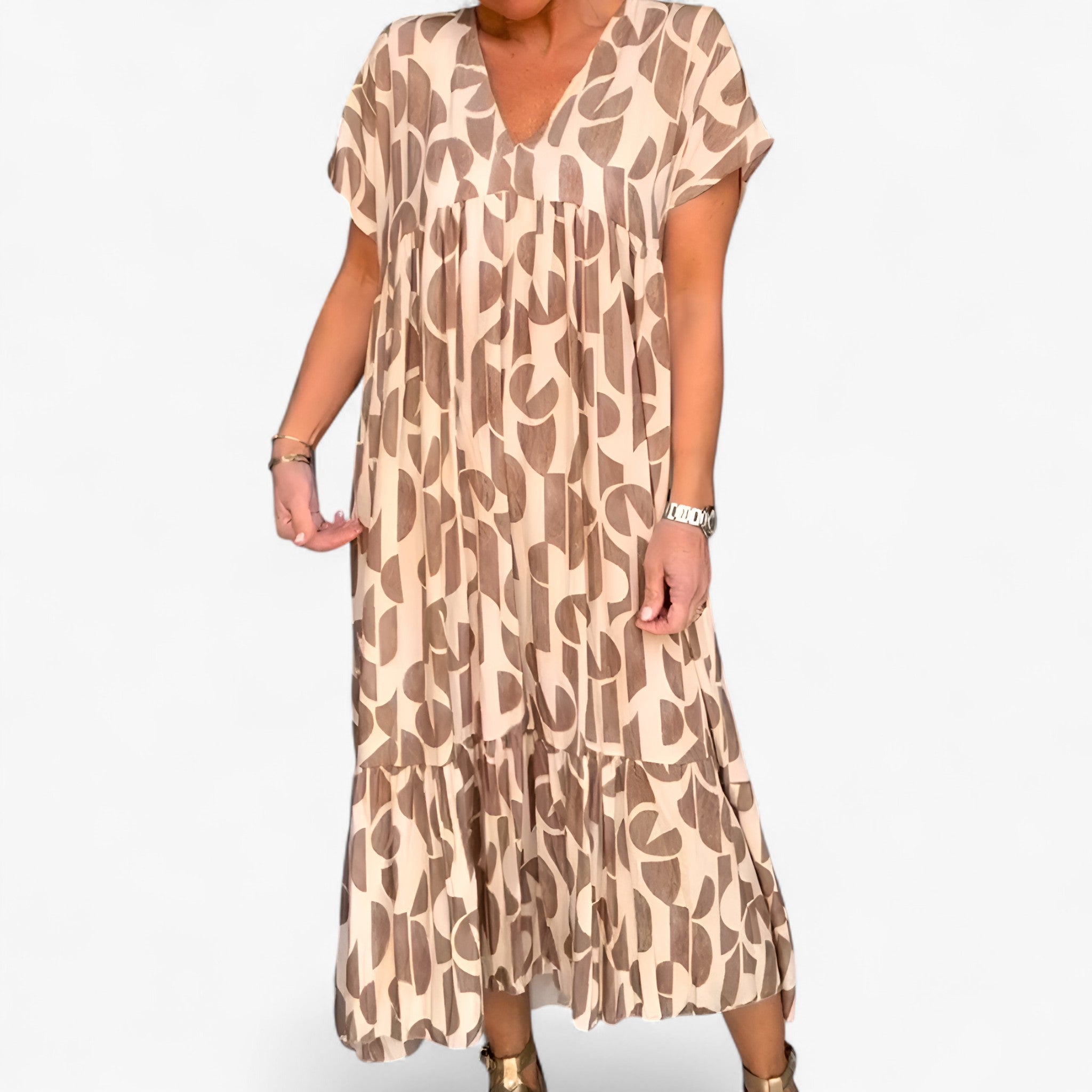 Judith | Kvinders Let V-hals Kjole i Åndbart Stof - - women's fashion - {{ product_tags }