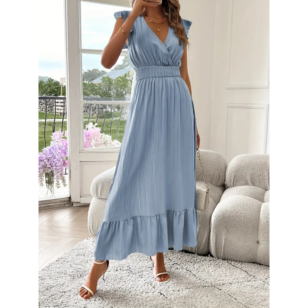 AVALERI™ - Elegant sommer-maxikjole med rynket V-hals