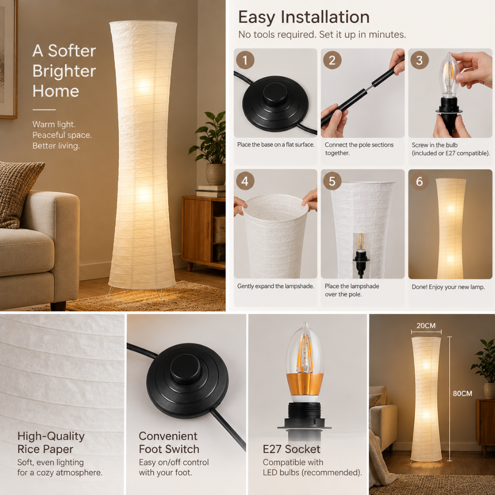 Skulpturel LED Gulvlampe – Varm Stuestemning