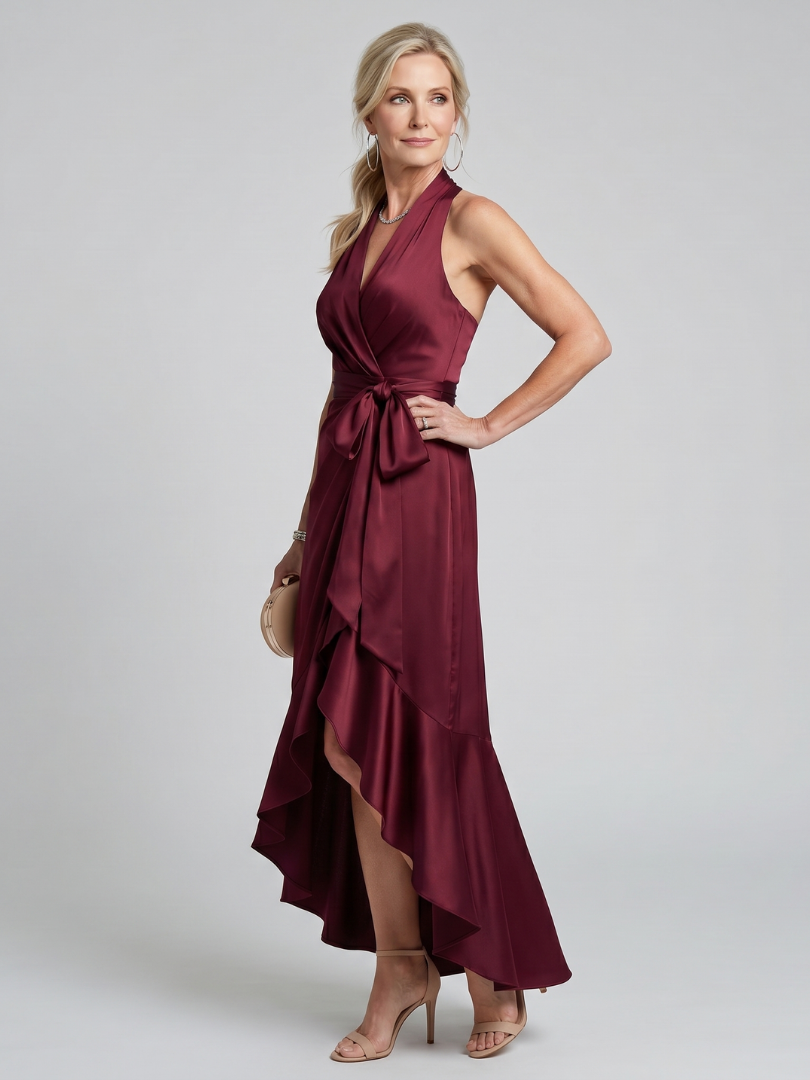 Honora | Halter Neck Wrap Asymmetrisk Hem Midi-kjole